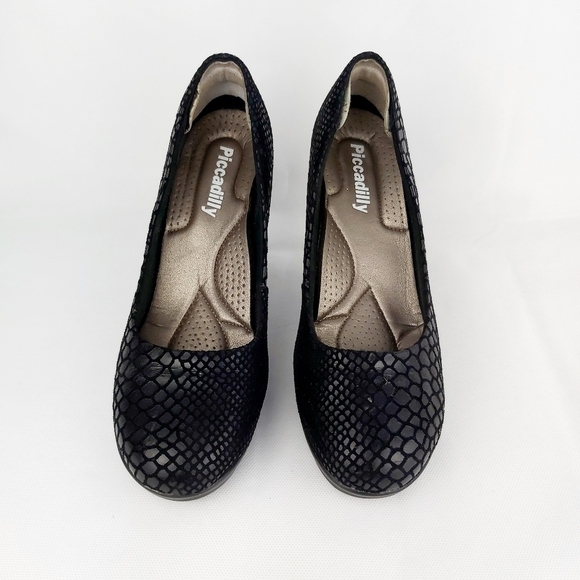 PICCADILLY stiletto heeled shoes snake style black leather made in Brazil sz 7.5 - Picture 6 of 11